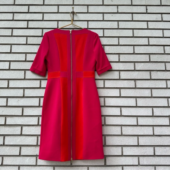 Toccin NY Colorblock V-Neck Sheath Dress Fuchsia Orange Sz 8 Repairable Sleeves - Picture 10 of 11